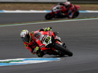 Spanish Alvaro Bautista of Aruba.It Racing - Ducati  competes during the Race 1 of the FIM Superbike World Championship Estoril Round at the...