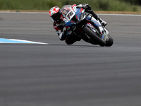 French Loris Baz of Bonovo Action BMW competes during the Race 1 of the FIM Superbike World Championship Estoril Round at the Circuito Estor...