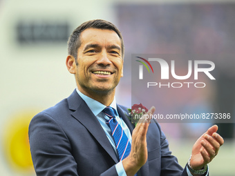 Rangers manager, Giovanni van Bronckhorst celebrates after the Scottish Cup, Final football match between Rangers and Heart of Midlothian on...