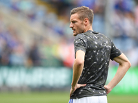
Jamie Vardy of Leicester City warms up ahead of kick-off during the Premier League match between Leicester City and Southampton at the King...