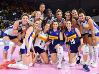 Italy players celebrate the victory during the Volleyball Test Match Test Match - Women Italy vs Women Bulgaria on May 22, 2022 at the Pala...