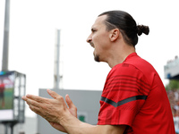 Zlatan Ibrahimovic (AC Milan) clap his hands to support his teammates during the italian soccer Serie A match US Sassuolo vs AC Milan on May...
