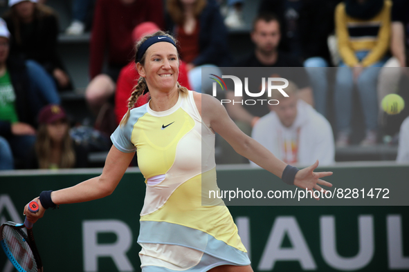 Victoria Azarenka during her match against Ana Bogdan on court 14 in the 2022 French Open finals day two. 