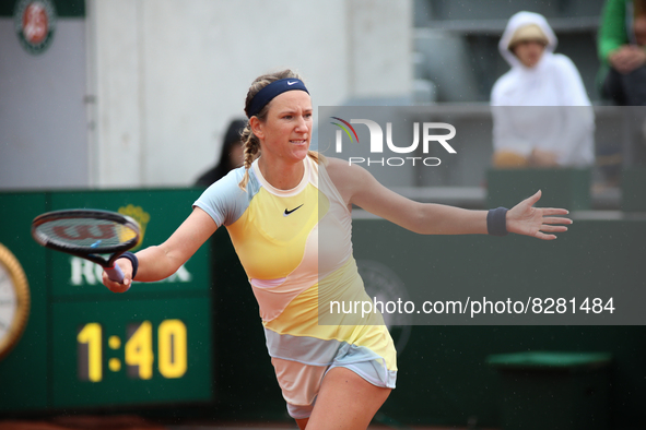 Victoria Azarenka during her match against Ana Bogdan on court 14 in the 2022 French Open finals day two. 