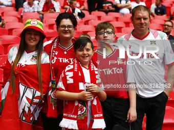 LONDON, ENGLAND - MAY 22: Wrexham fansduring The Buildbase FA Trophy Final  2021/2022 between Bromley and Wrexham at Wembley Stadium , Londo...