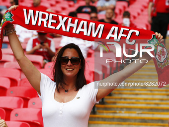 LONDON, ENGLAND - MAY 22: Wrexham fansduring The Buildbase FA Trophy Final  2021/2022 between Bromley and Wrexham at Wembley Stadium , Londo...