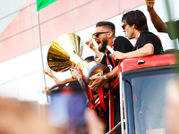 Departure of uncovered bus from Casa Milan for AC Milan's Scudetto celebration in Milano, Italy, on May 23 2022 (