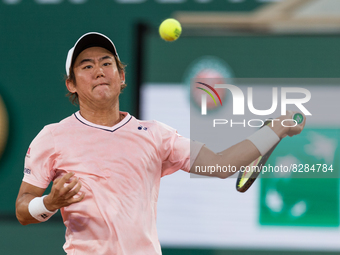 Yoshihito Nishioka (JPN) during the 2022 French Open finals day two, in Paris, France, on May 23, 2022. (
