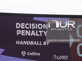  The VAR notification screen during the Premier League match between Burnley and Newcastle United at Turf Moor, Burnley on Sunday 22nd May 2...