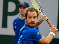 Richard Gasquet during his match against Lloyd Harris on Suzanne Lenglen court in the 2022 French Open finals day two, in Paris, France, on...