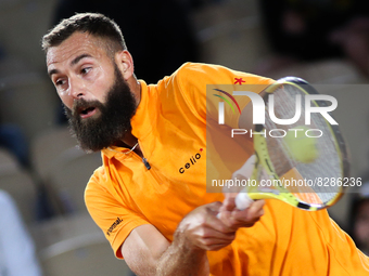 Benoit Paire during his match against Ilya Ivashka on Simonne Mathieu court in the 2022 French Open finals day two, in Paris, France, on May...