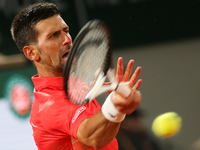 Novak Djokovic during his match against Yoshihito Nishioka on Philipe Chartier court in the 2022 French Open finals day two, in Paris, Franc...