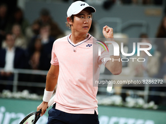Yoshihito Nishioka during his match against Novak Djokovic on Philipe Chartier court in the 2022 French Open finals day two, in Paris, Franc...