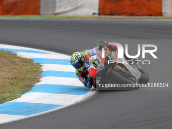 Italian Axel Bassani of Motocorsa Racing competes during the Race 2 of the FIM Superbike World Championship Estoril Round at the Circuito Es...