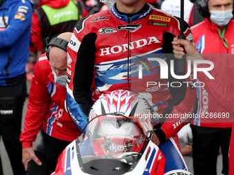 Spanish Iker Lecuona of Team HRC  looks on prior the Race 2 of the FIM Superbike World Championship Estoril Round at the Circuito Estoril in...