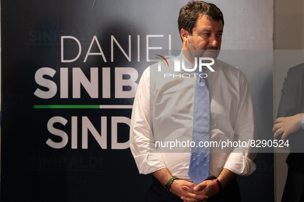 Lega Nord leader Matteo Salvini in Rieti to support the 12 June referendum on justice and the Centre-Right candidate Daniele Sinibaldi, cand...