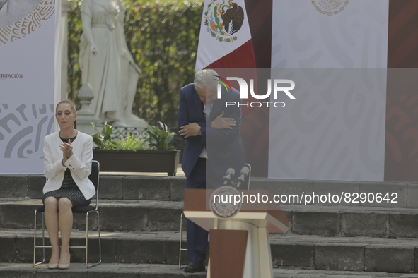 Andrés Manuel López Obrador, President of Mexico, inside the Dolores Cemetery and the Rotunda of Illustrious Persons in Mexico City, during...