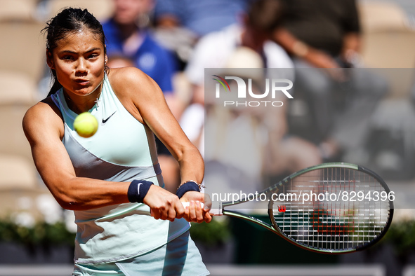 Emma RADUCANU of Great Britain during the Day four of Roland-Garros 2022, French Open 2022, Grand Slam tennis tournament on May 25, 2022 at...