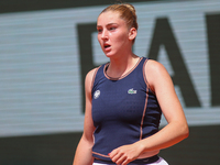 Elsa Jacquemot during her match against Angelique Kerber on Philipe Chartier court in the 2022 French Open finals day four. (