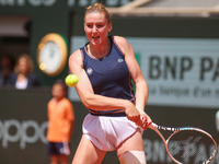 Elsa Jacquemot during her match against Angelique Kerber on Philipe Chartier court in the 2022 French Open finals day four. (