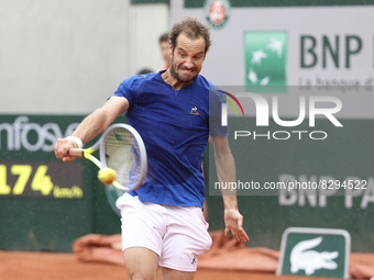 Richard Gasquet of France during day 3 of the French Open 2022, a tennis Grand Slam tournament on May 24, 2022 at Roland-Garros stadium in P...