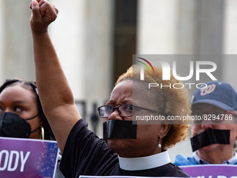 Rev. Leslie Watson Wilson of People For the American Way attends a rally and silent protest outside of the Supreme Court in Washington, D.C....