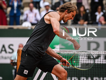 Alexander ZVEREV of Germany celebrates his victory during the Day four of Roland-Garros 2022, French Open 2022, Grand Slam tennis tournament...