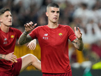 Gianluca Mancini of AS Roma warms up before the UEFA Conference League Final match between AS Roma and Feyenoord at Arena Kombetare, Tirana,...