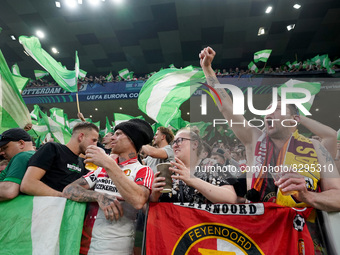 Supporters of Feyenoord before the UEFA Conference League Final match between AS Roma and Feyenoord at Arena Kombetare, Tirana, Albania on 2...