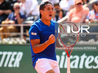 Sebastian Baez during his match against Alexander Zverev on Philipe Chartier court in the 2022 French Open finals day four. (