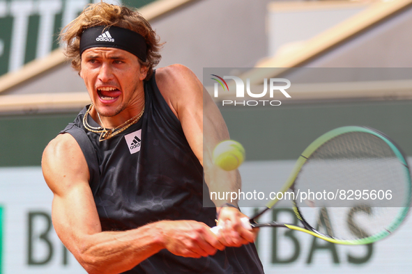 Alexander Zverev during his match against Sebastian Baez on Philipe Chartier court in the 2022 French Open finals day four. 