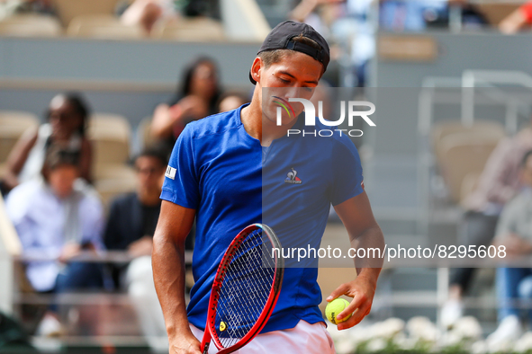 Sebastian Baez during his match against Alexander Zverev on Philipe Chartier court in the 2022 French Open finals day four. 