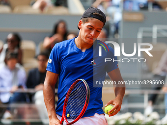 Sebastian Baez during his match against Alexander Zverev on Philipe Chartier court in the 2022 French Open finals day four. (