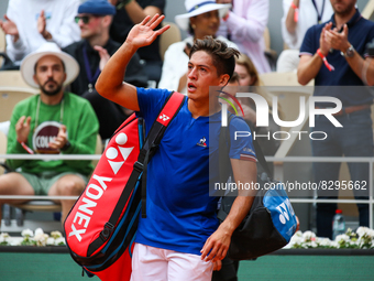 Sebastian Baez after his match against Alexander Zverev on Philipe Chartier court in the 2022 French Open finals day four. (