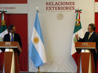 Mexico's Foreign Affairs Minister Marcelo Ebrard and Argentina Foreign Affairs Minister Santiago Andrs Cafiero during a press conference to...
