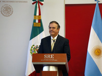 Mexico's Foreign Affairs Minister Marcelo Ebrard  during a press conference to  sign agreement of alliance between the countries Argentina-M...