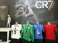 Some of the game shirts Ronaldo had exchanged with other players  on display at the Cristiano Ronaldo traveling museum in Lisbon, on October...