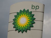 BP logo at BP gas station in Krakow.
On Thursday, May 26, 2022, in Krakow, Poland. (