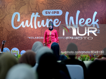 A model wear traditional clothes take part in a cultural event in Bogor, West Java, Indonesia on June 4, 2022. (