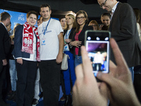 Beata Szydlo candidate the largest opposition party Law and Justice for Prime Minister of Poland, watching a football match Poland-Scotland,...