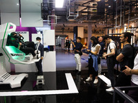 Visitiors view 3D flying simulator at Fuorisalone Exhibition in Superstudio in Milan, Italy, on June 8 2022.  (