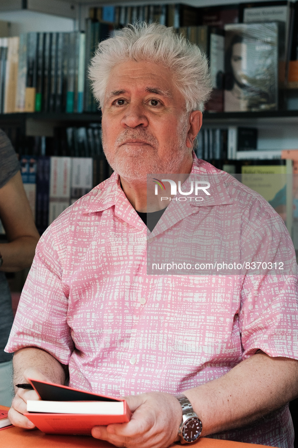 Pedro Almodovar during the signing of copies of the book at the Madrid Book Fair in the Retiro Park in Madrid. June 8, 2022 Spain 