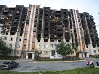 Apartment building destroyed during Russia's invasion of Ukraine  in Irpin town near Kyiv, Ukraine, June 09, 2022  (
