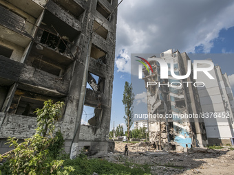 Apartment buildings destroyed by russian army airstrike in the Borodianka town, Kyiv area, Ukraine, June 09, 2022 (Photo by Maxym Marusenko/...