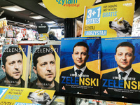 Biography books of Ukrainian president Volodymyr Zelenskyy  are seen in a bookstore at the railway station in Warsaw, Poland on June 2nd, 20...