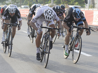 Elia VIviani (Right) sprints against Peter Sagan, the running World Champion (Center), to wins The Capital second stage of the 2015 Abu Dhab...