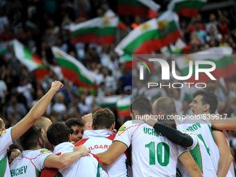 Bulgarian team celebrates the wining over the team of Germany after the match between the teams of Bulgaria and Germany 
from preliminary p...