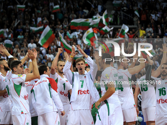 Bulgarian team celebrates the wining over the team of Germany after the match between the teams of Bulgaria and Germany 
from preliminary p...