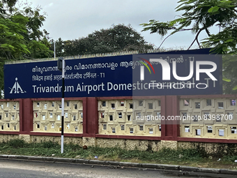 Sign outside Trivandrum Domestic Airport (Terminal 1) in Thiruvananthapuram (Trivandrum), Kerala, India, on May 12, 2022. (