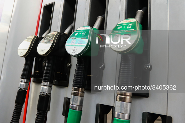 A fuel pump is seen at a petrol station in Krakow, Poland on June 15, 2022. 
